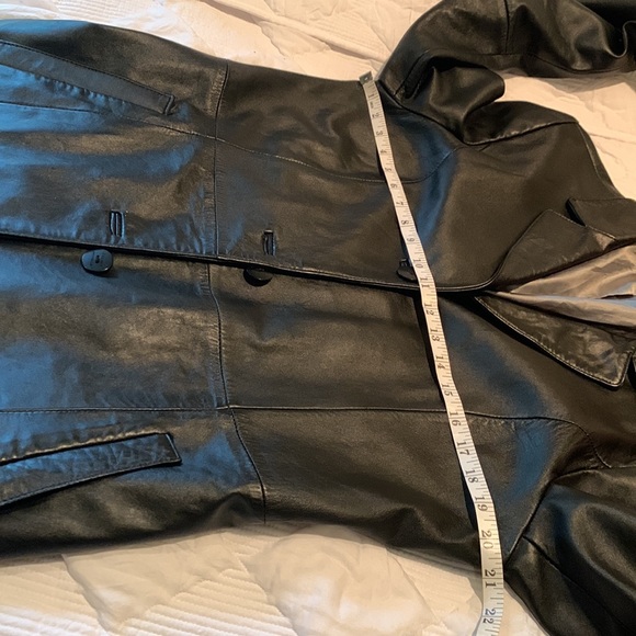 Black Leather Trench Coat Mob Wife Midi Buttons Matrix Preppy Dark Academia - Picture 12 of 14